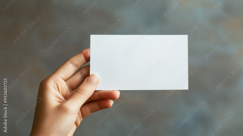 Hand Holding a Blank White Card Against a Blurred Background Hand Holding a Blank White Card Against a Blurred Background