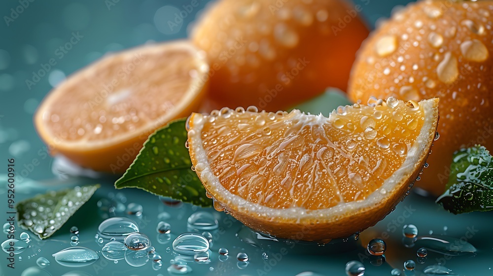 Fresh oranges with water drops on blue background. Fresh oranges with water drops on blue background.