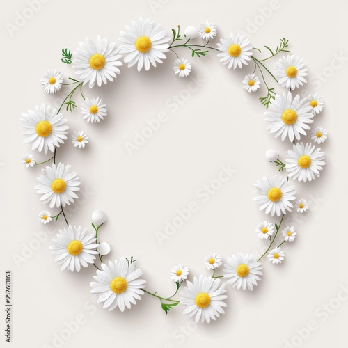 Beautiful daisy floral wreath design, perfect for spring decor or cheerful backgrounds. Bright and simple floral elegance.