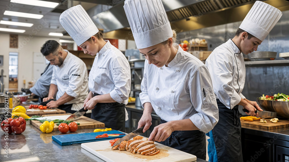 Professional Chefs Collaborating in a High-Efficiency Commercial Kitchen Professional Chefs Collaborating in a High-Efficiency Commercial Kitchen