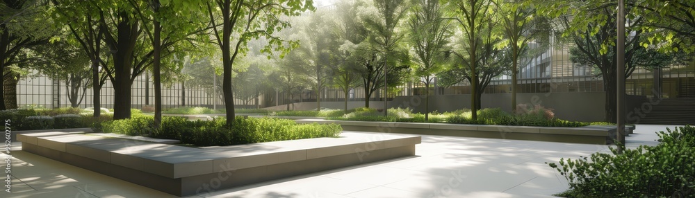 A serene urban park in daylight with lush green trees, paved walkways, and benches surrounded by natural greenery. Ideal for relaxation. A serene urban park in daylight with lush green trees, paved walkways, and benches surrounded by natural greenery. Ideal for relaxation.