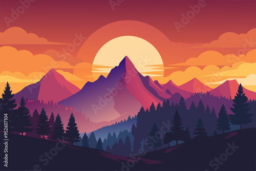 Summer mountain landscape against the background of the sunset