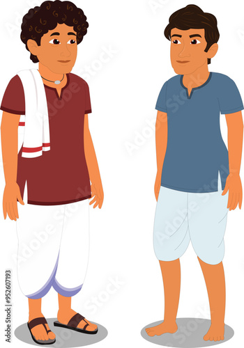 2 Indian Village Mans in Kurta and Dhoti-Side Pose for moral story charecters