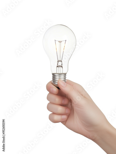 Hand holding light bulb isolated on transparent background