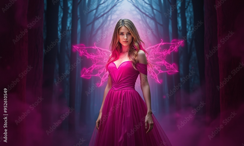 A dynamic action-filled scene of a powerful lady in a magenta gown A dynamic action-filled scene of a powerful lady in a magenta gown