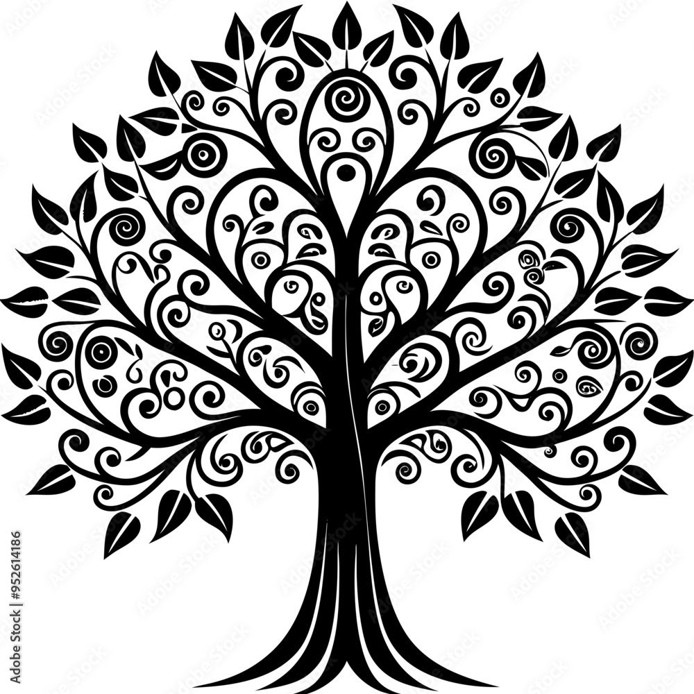 Decorative Tree silhouette on white background