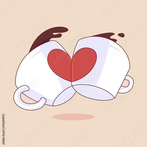 Two Hot Chocolate Mug with Heart Design Illustration