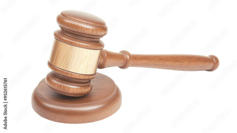 Wooden gavel with sound block isolated on transparent background