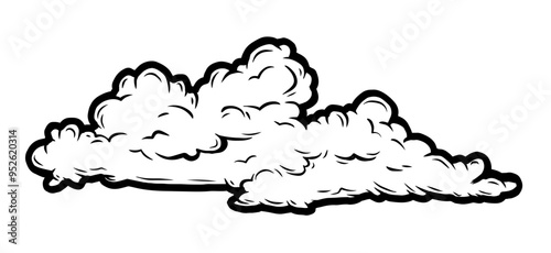 Set of clouds in hand drawn vintage retro style isolated on white background. Cartoon design elements. Vector illustration.