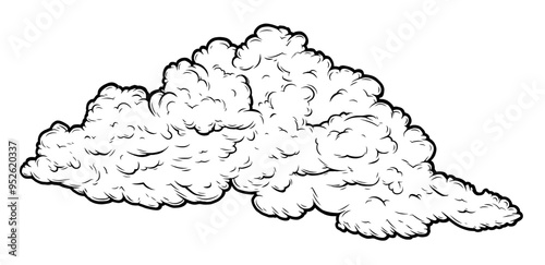 Set of clouds in hand drawn vintage retro style isolated on white background. Cartoon design elements. Vector illustration.