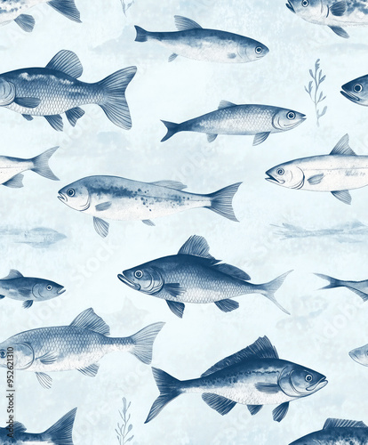 Vintage Fish Seamless Pattern - Perfect Repeat	