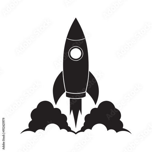 rocket silhouette vector, isolated on white background, black and white silhouette, vector and illustration, silhouette style