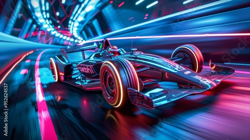 formula 1 car on a neon road