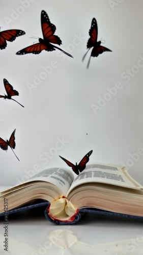 A book that opens by itself and releases a whirlwind of butterflies that dance around it