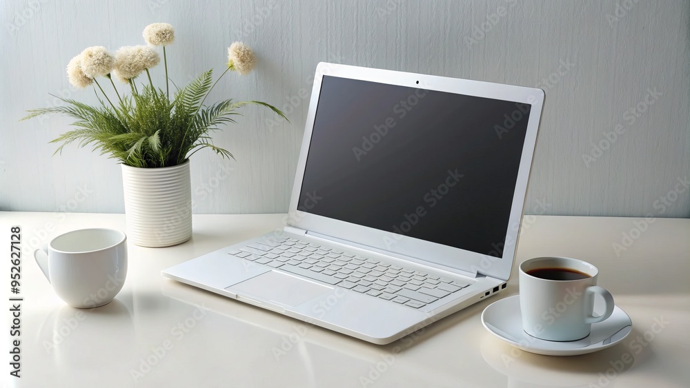 Fototapeta premium white+laptop+aesthetic