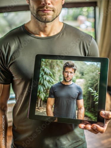  solid plain black t shirt on a man screen
