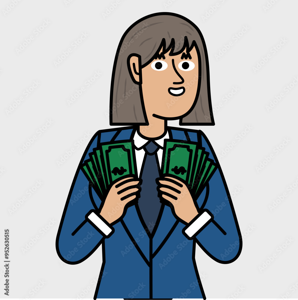 businesswoman holding a lot of money in his hands .eps businesswoman holding a lot of money in his hands .eps
