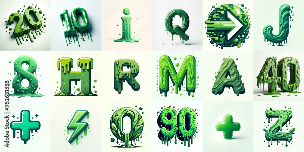Naklejka premium Green Lettering Typeface. AI generated illustration