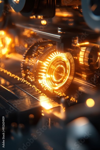 Wallpaper Mural Close-up of a glowing gear in a high-tech machine, showcasing intricate design and advanced technology. Torontodigital.ca