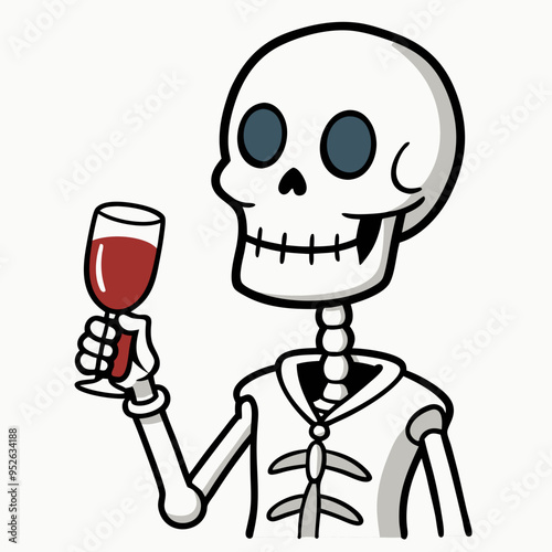 Vector Art Skeleton Drinking Wine on White Background