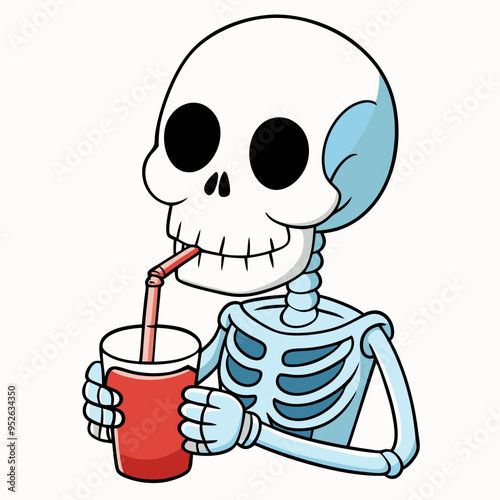 Vector Art Skeleton Drinking Wine on White Background