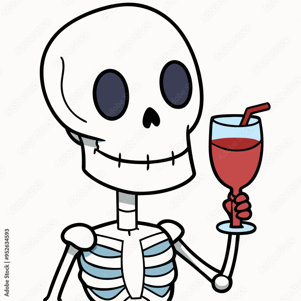 Vector Art Skeleton Drinking Wine on White Background Vector Art Skeleton Drinking Wine on White Background