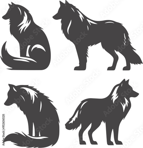 Wolf Silhouette Wild Animal Illustration Design Vector Collection