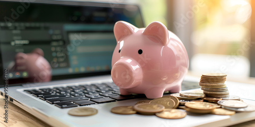 Celebrating Savings Piggy Bank Showered in Golden Coins