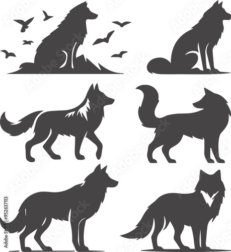 Wolf Silhouette Wild Animal Illustration Design Vector Collection