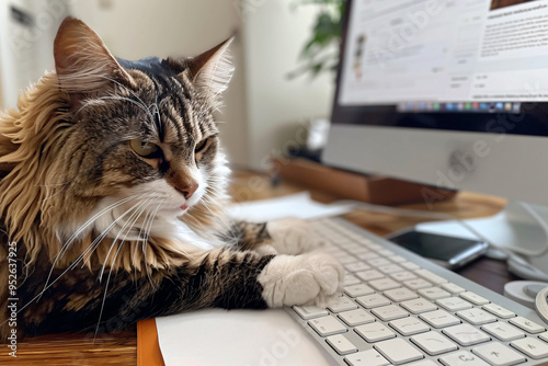 a cat laying on a desk next to a computer