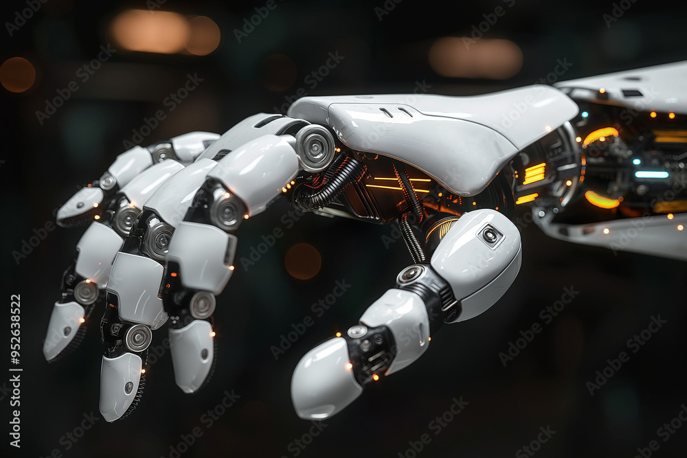 Robot hand close up, artificial intelligence element technology robot futurist cyborg science. Robot hand close up, artificial intelligence element technology robot futurist cyborg science.