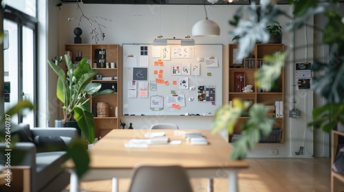 Modern Workspace with Whiteboard and Magnetic Organizers for Creative Brainstorming and Idea Visualization
