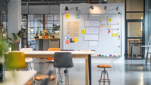 Creative Workspace with Whiteboard and Magnetic Organizers for Brainstorming and Idea Visualization