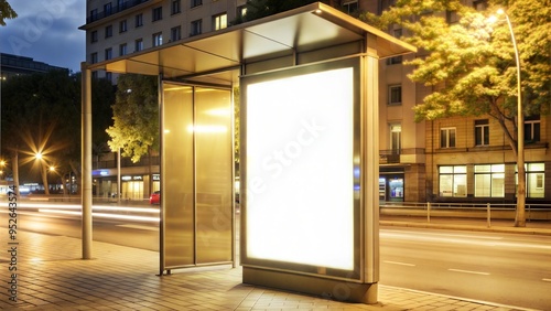 blank white mock up of vertical light box in a bus stand