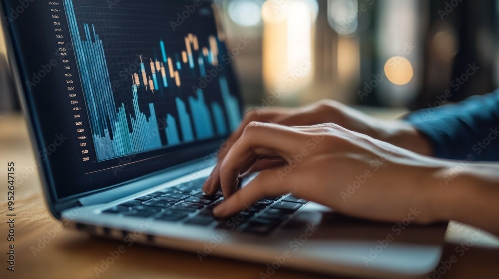 Close-up of a person typing financial data into a spreadsheet on a laptop, with graphs and financial figures visible on the screen. Close-up of a person typing financial data into a spreadsheet on a laptop, with graphs and financial figures visible on the screen.