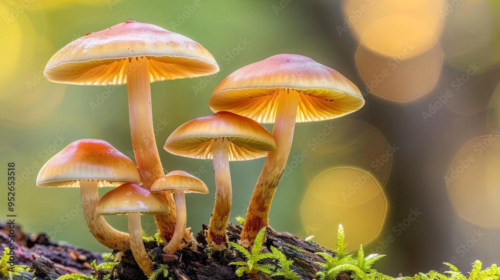 Obraz premium A group of small, orange-hued mushrooms 