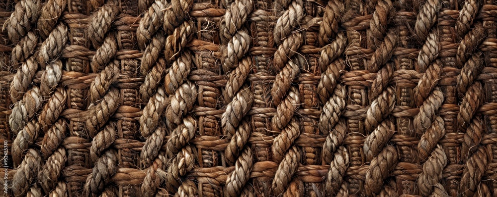 Close-up of a textured woven rope pattern with natural brown fibers, creating an intricate and earthy design background. Close-up of a textured woven rope pattern with natural brown fibers, creating an intricate and earthy design background.