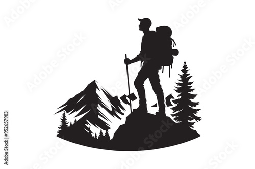 adventurer or explorer standing on a mountain peak 