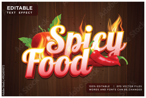  Editable hot and spicy food text effect with chilies and tomatoes on fire