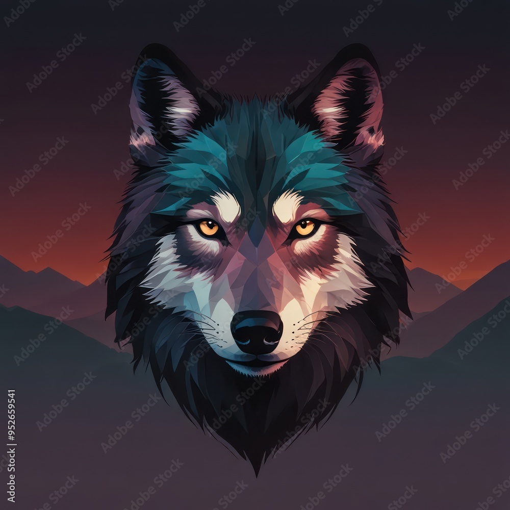 Minimalist wolf face logo, forward-facing, monochrome lines, vibrant gradient background Minimalist wolf face logo, forward-facing, monochrome lines, vibrant gradient background
