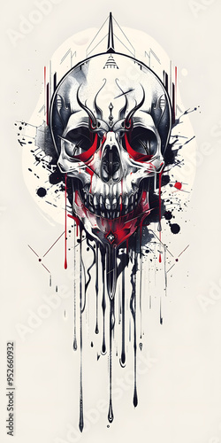 Tribal Skull and Dripping Paint tattoo flash styles illustration photo