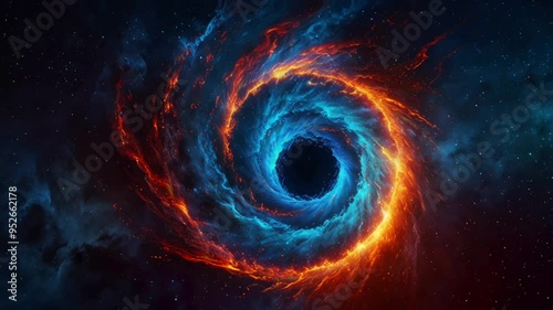 Background The phenomenon of the black hole vortex of the universe galaxy surrounded by cosmic energy. Galaxy wormhole, energy smoke wave, ring of fire vortex. Universe galaxy cosmic wallpaper. 4K