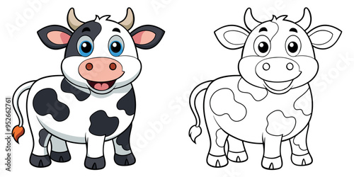 Cute Cow Smile Cartoon Coloring Page For Kids