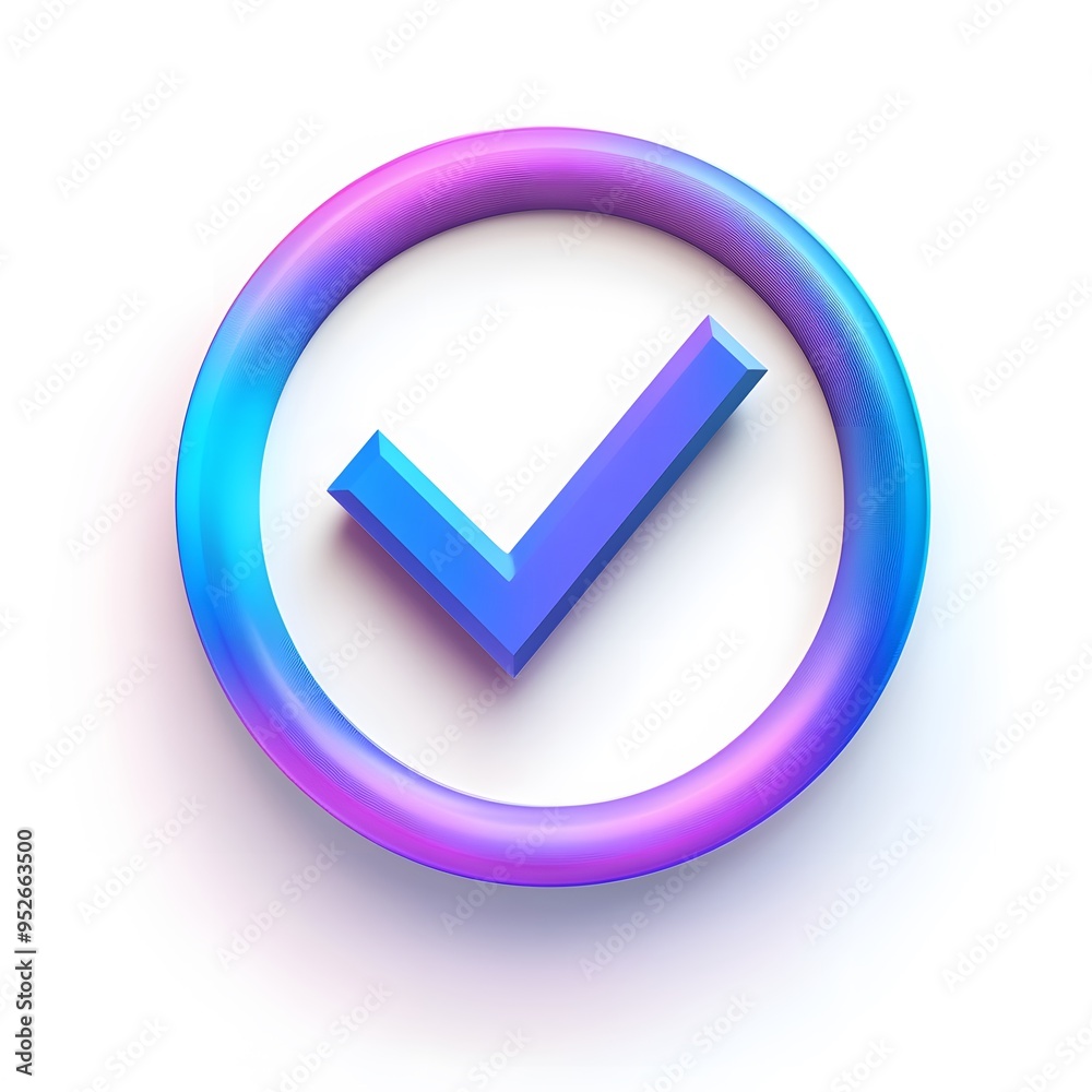 3d check icon, checklist tick, done mark. Vector realistic plastic style checkmark, symbol of selection, confirmation or approval. purple and blue circle with a white, white background
3d check icon, checklist tick, done mark. Vector realistic plastic style checkmark, symbol of selection, confirmation or approval. purple and blue circle with a white, white background