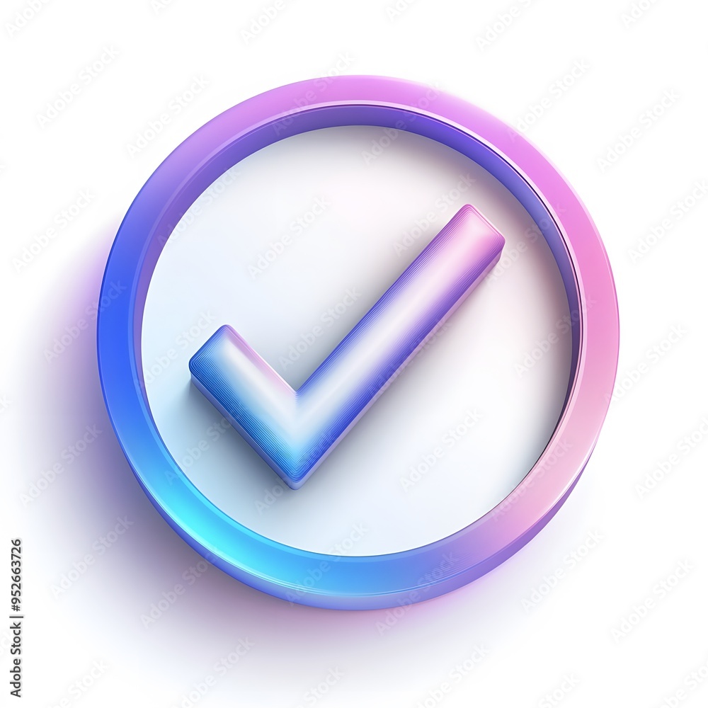 3d check icon, checklist tick, done mark. Vector realistic plastic style checkmark, symbol of selection, confirmation or approval. purple and blue circle with a white, white background
3d check icon, checklist tick, done mark. Vector realistic plastic style checkmark, symbol of selection, confirmation or approval. purple and blue circle with a white, white background