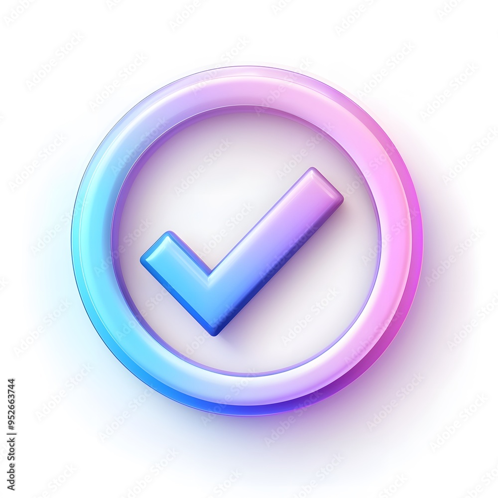 3d check icon, checklist tick, done mark. Vector realistic plastic style checkmark, symbol of selection, confirmation or approval. purple and blue circle with a white, white background
3d check icon, checklist tick, done mark. Vector realistic plastic style checkmark, symbol of selection, confirmation or approval. purple and blue circle with a white, white background