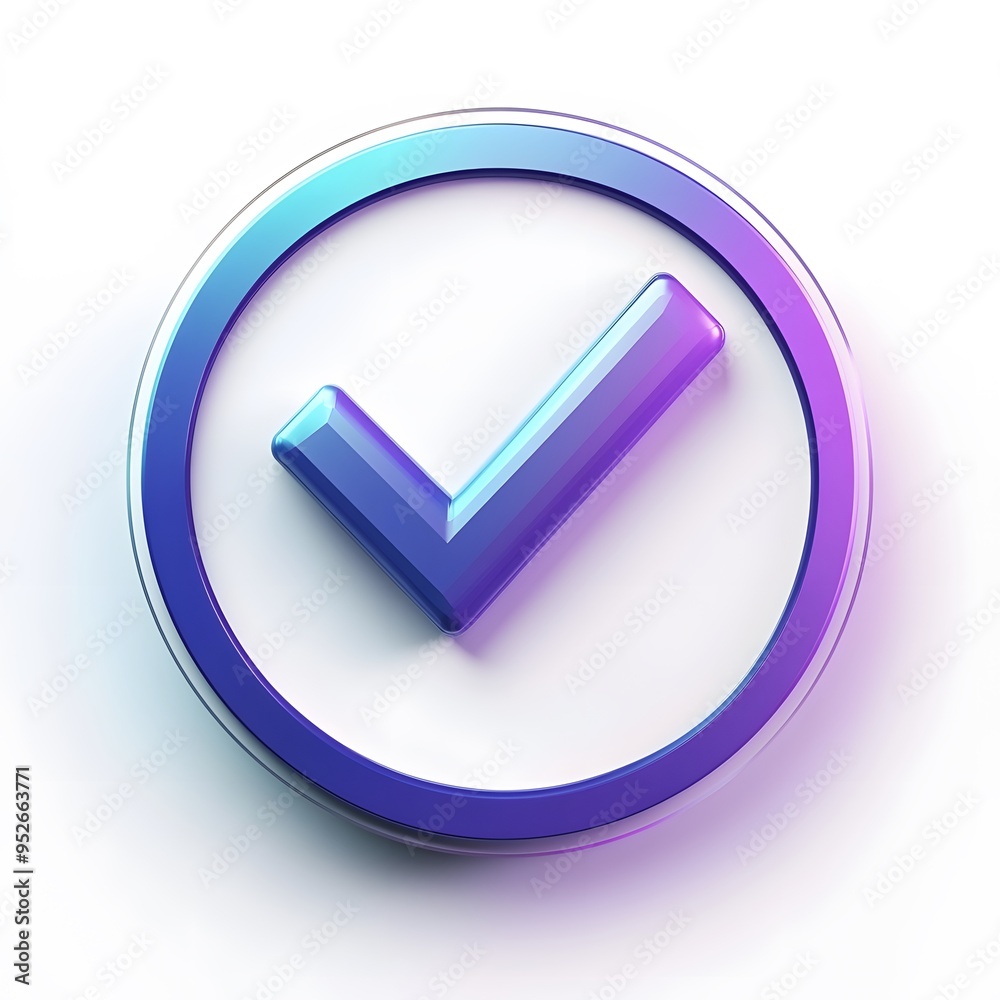 3d check icon, checklist tick, done mark. Vector realistic plastic style checkmark, symbol of selection, confirmation or approval. purple and blue circle with a white, white background
3d check icon, checklist tick, done mark. Vector realistic plastic style checkmark, symbol of selection, confirmation or approval. purple and blue circle with a white, white background