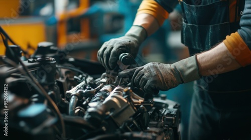 Mechanic Working on Car Engine