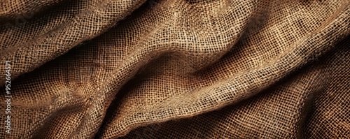 Close-up of textured burlap fabric with rich brown tones, suitable for backgrounds, crafts, or rustic design projects.