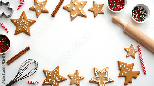 Christmas Baking Flat Lay with Cookies and Festive Ingredients photo